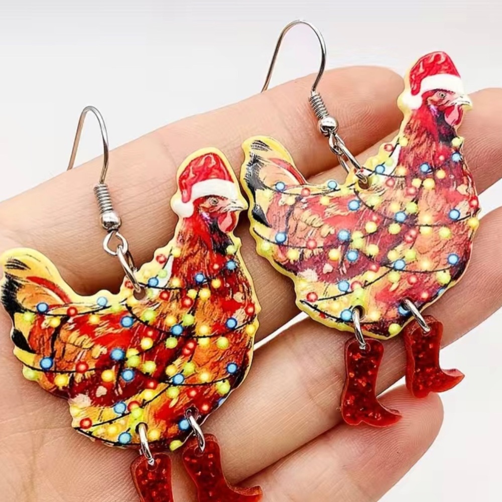 Chicken W/ Christmas Lights Earrings